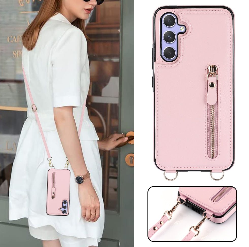 Samsung Galaxy S23 FE Hoesje - Roze - Luxe Back Cover met Telefoonkoord en Rits