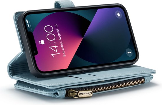 iPhone 13 Mini Hülle - Aqua Blue - Luxuriöse Brieftaschenhülle mit Reißverschluss