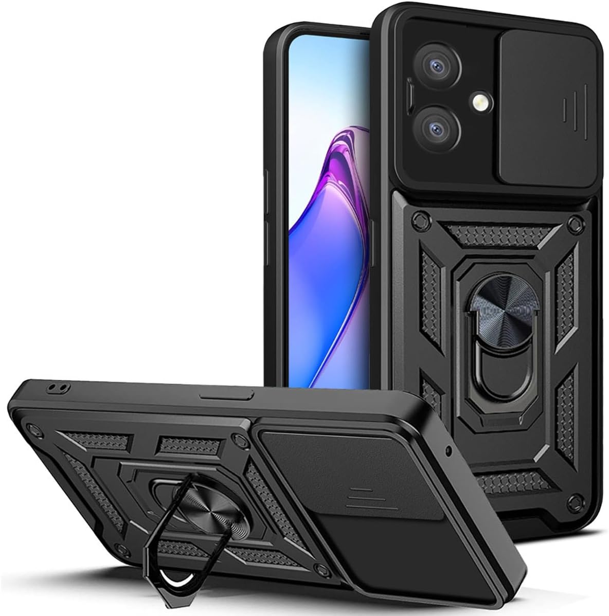 Oppo A60 Hülle - Schwarz - Armor-Ständer-Backcover