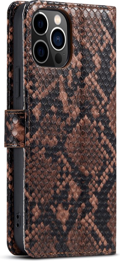 Apple iPhone 13 Pro Max Hoesje - Bruin - Slangen Bookcase