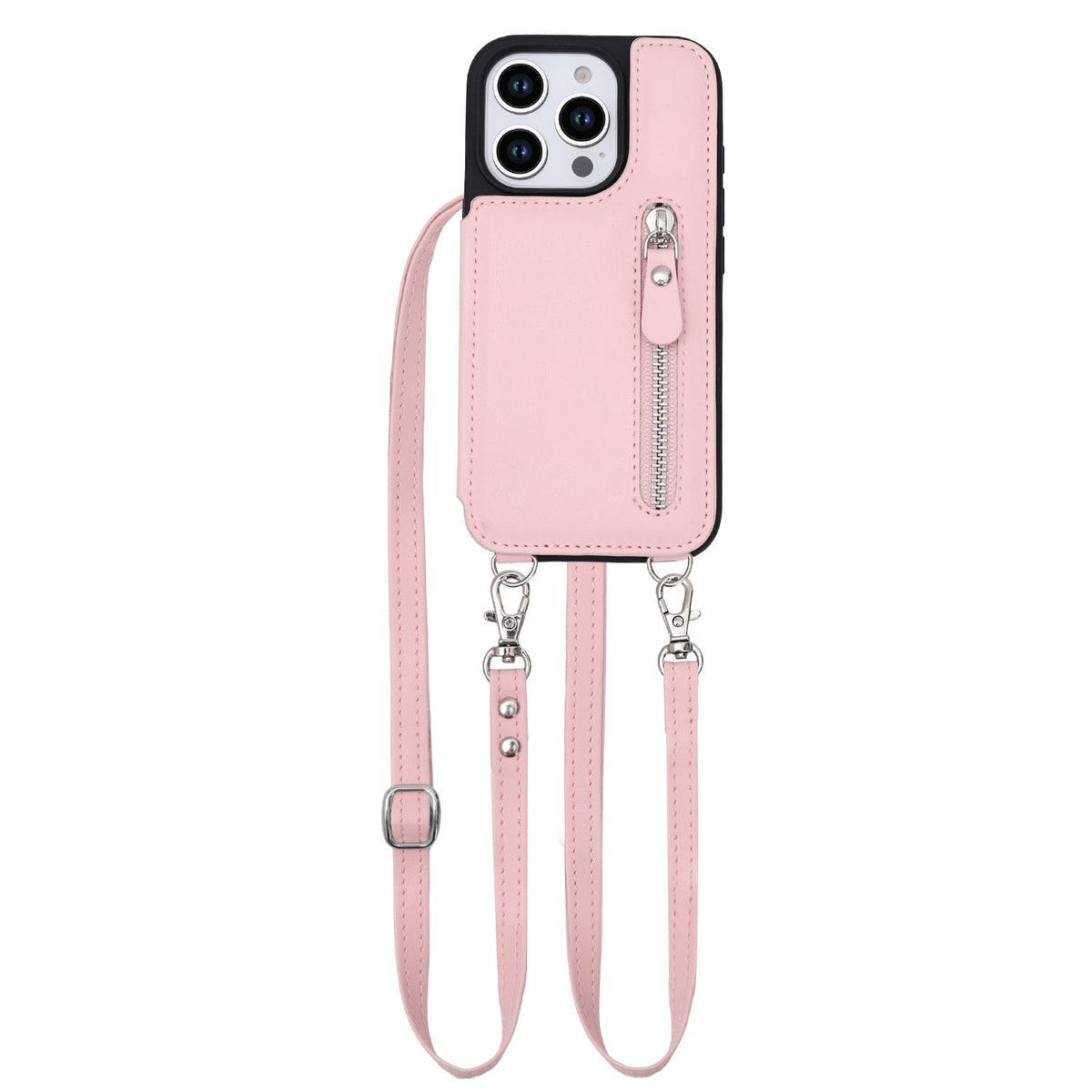 Apple iPhone 16 Pro Hoesje - Roze - Luxe Back Cover met Telefoonkoord en Rits