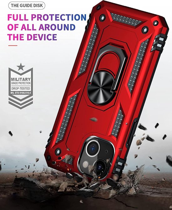 Apple iPhone 13 Mini Hoesje - Rood - Armor Kickstand Back Cover