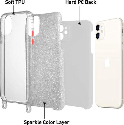 Samsung Galaxy S21 Plus Hoesje - Zilver - Glitter Back Cover met Telefoonkoord