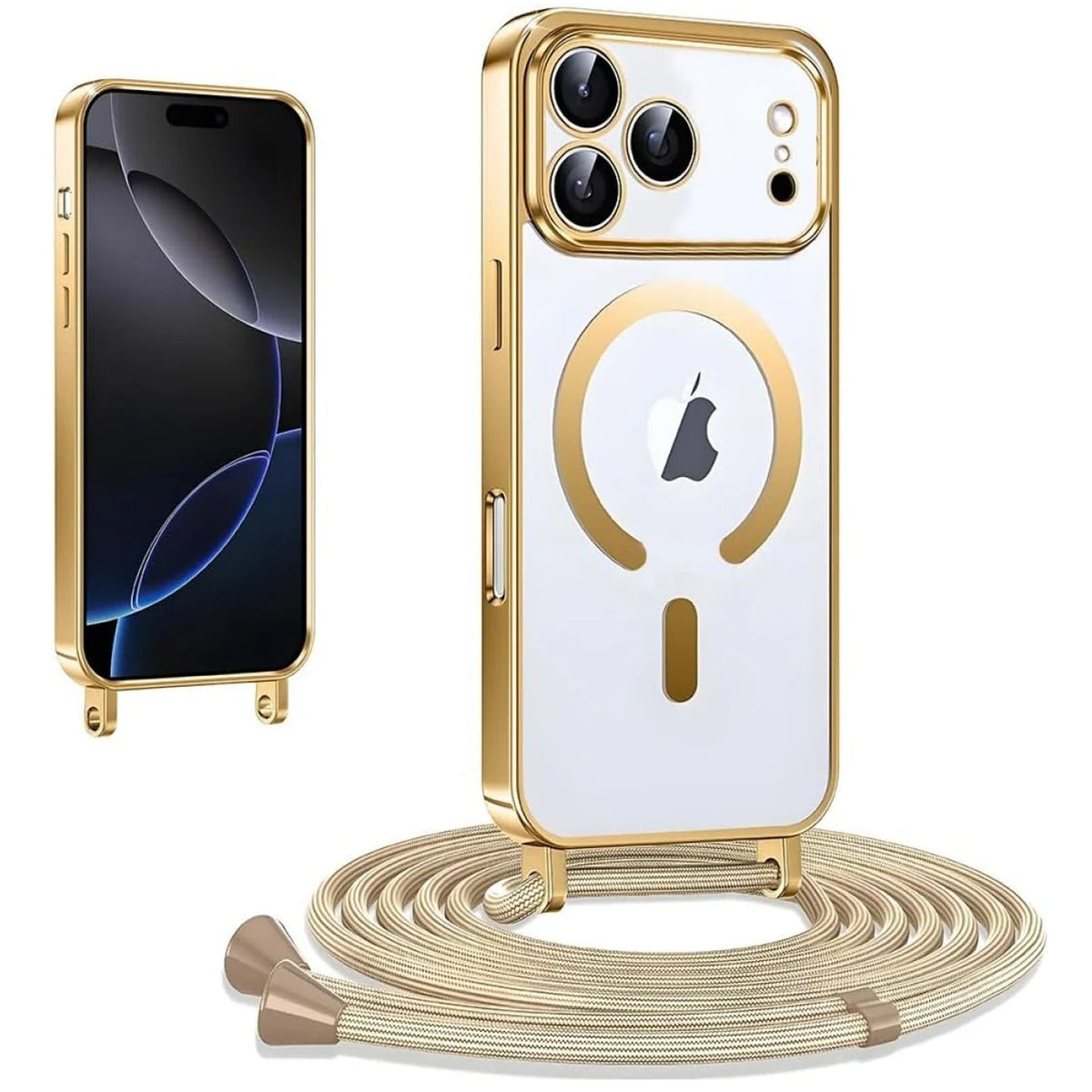 Apple iPhone 18 Pro Hoesje - Goud - Siliconen MagSafe Back Cover met Telefoonkoord