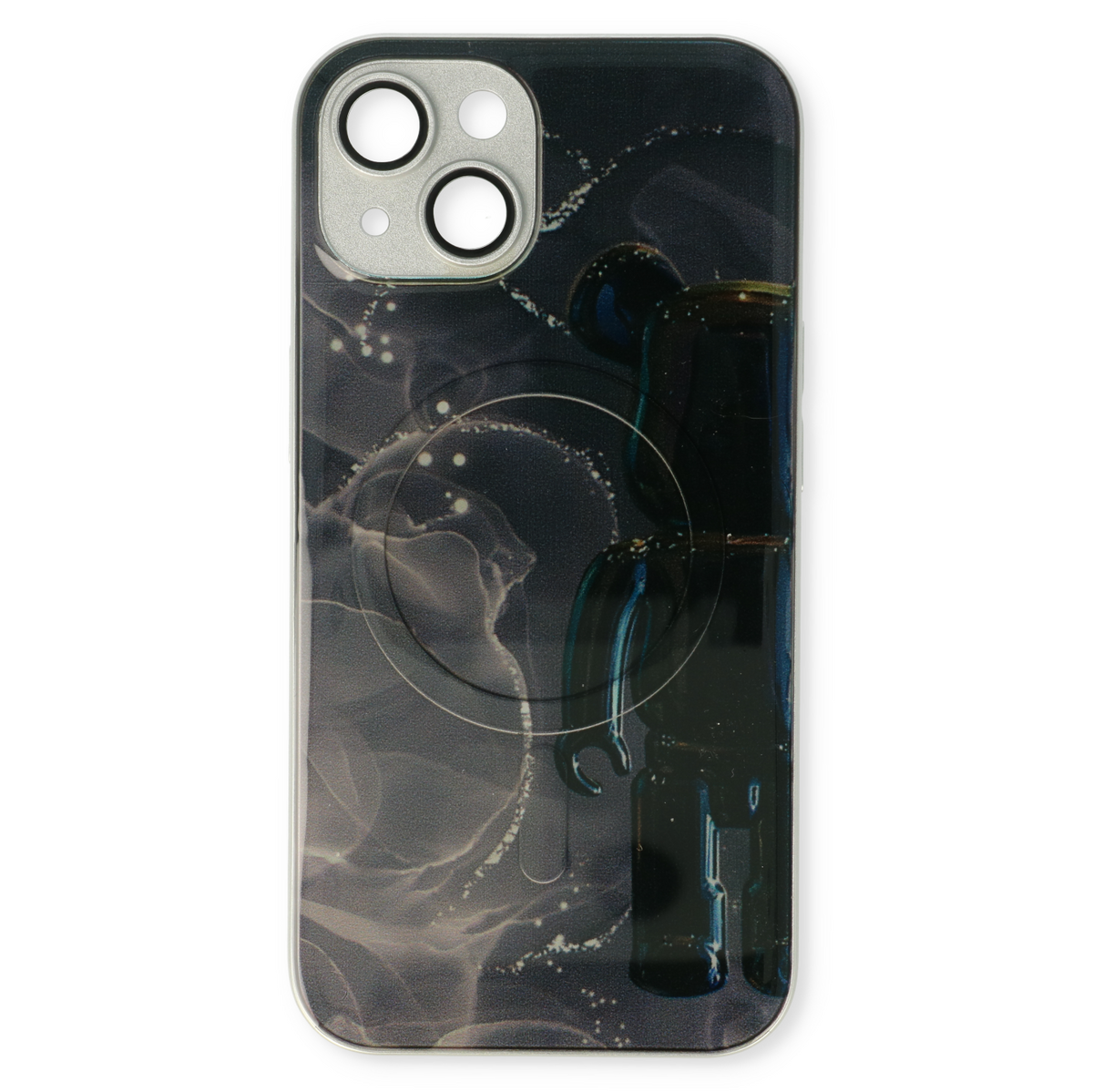 Apple iPhone 13 Hoesje - Zwart - Siliconen Marmer MagSafe Back Cover