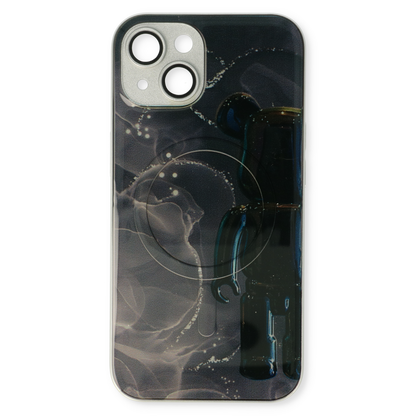 Apple iPhone 13 Hoesje - Zwart - Siliconen Marmer MagSafe Back Cover