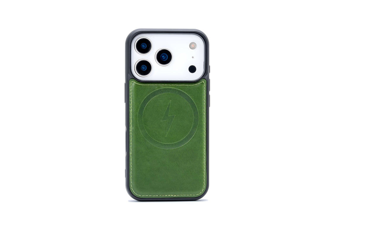 Étui pour Apple iPhone 18 Pro - Vert olive - Étui portefeuille 2 en 1 en cuir véritable compatible MagSafe