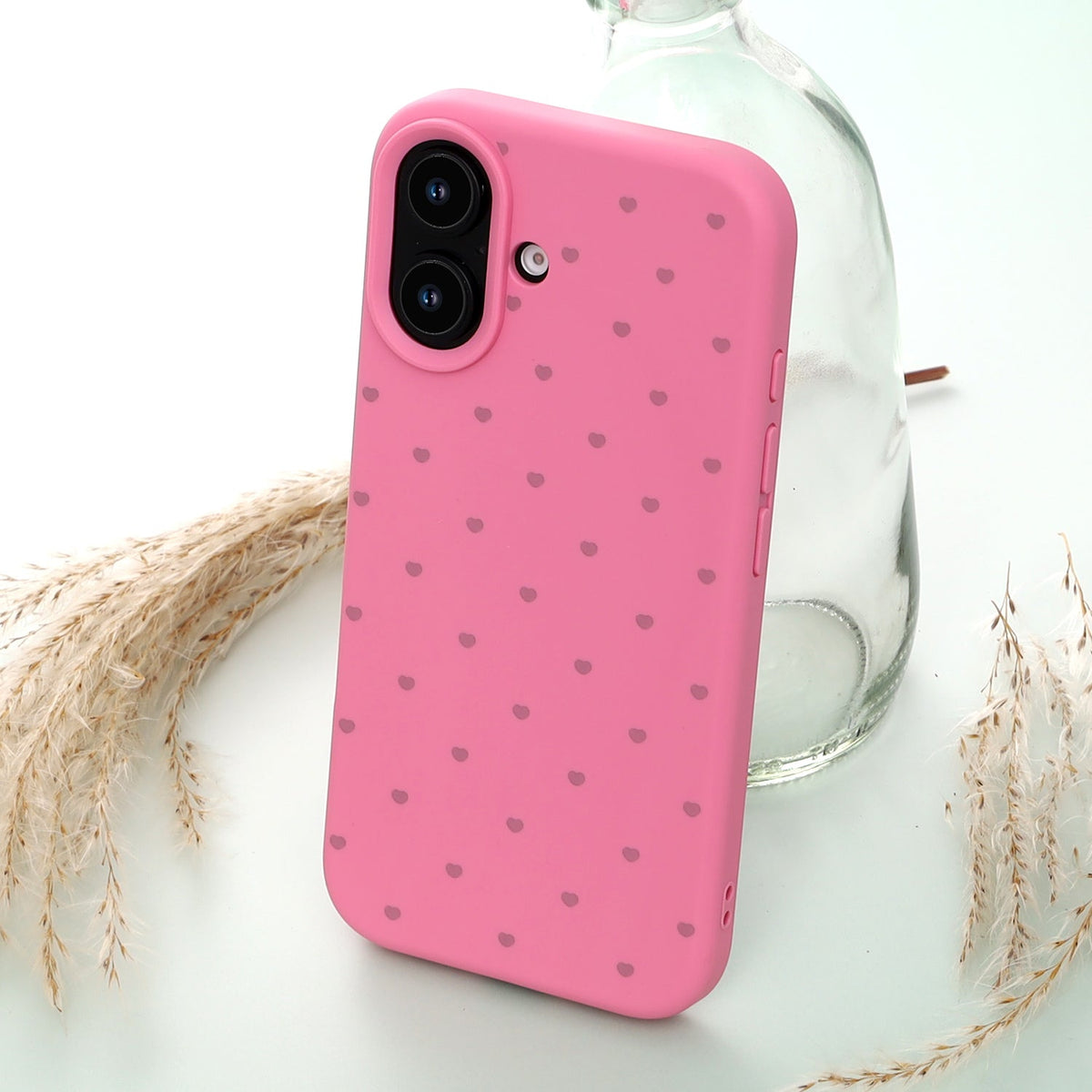 Apple iPhone 16 Hoesje - Neon Roze - Hartjes Back Cover