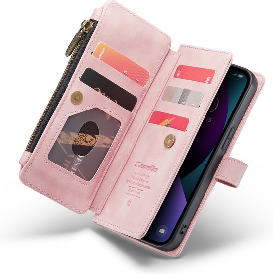 Apple iPhone 13 Mini Hoesje - Pale Pink - Luxe Bookcase met Rits