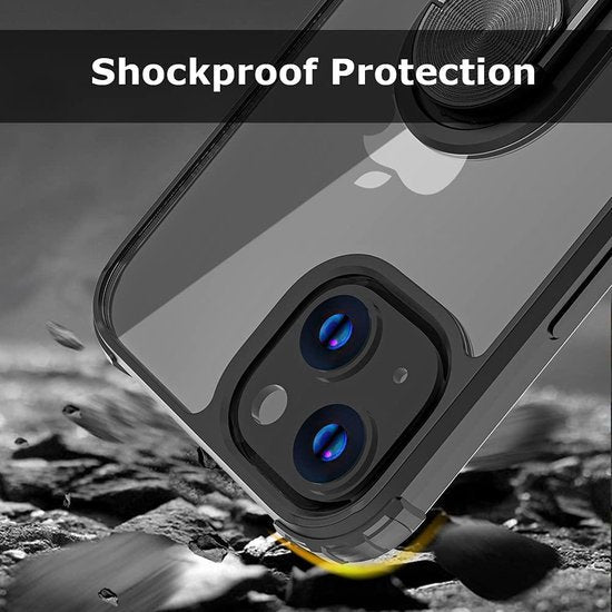 Apple iPhone 13 Hoesje - Zwart - Ring Kickstand Back Cover
