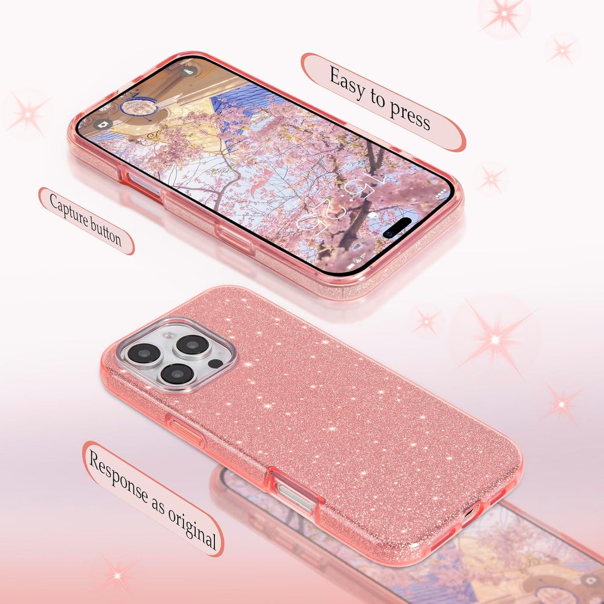 Apple iPhone 16 Pro Max Case - Pink - Glitter Back Cover