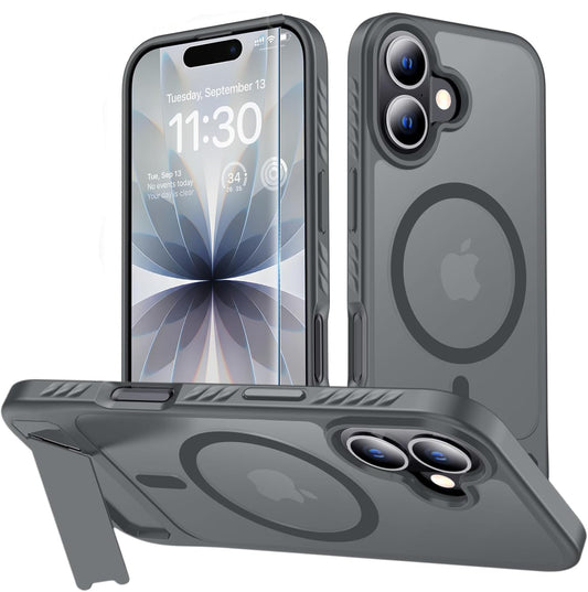 Apple iPhone 17 Case - Grey - Matte Armour MagSafe Back Cover with Kickstand