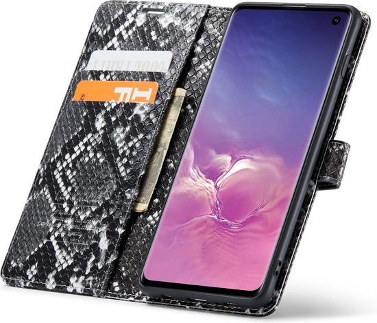 Samsung Galaxy S10+ Hoesje - Zwart - Luxe Slangen Bookcase