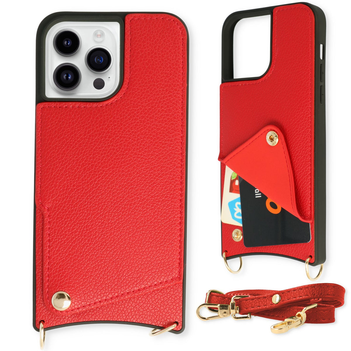 Apple iPhone 11 Pro Max Hoesje - Rood - Back Cover met Pols Bandje en Telefoonkoord