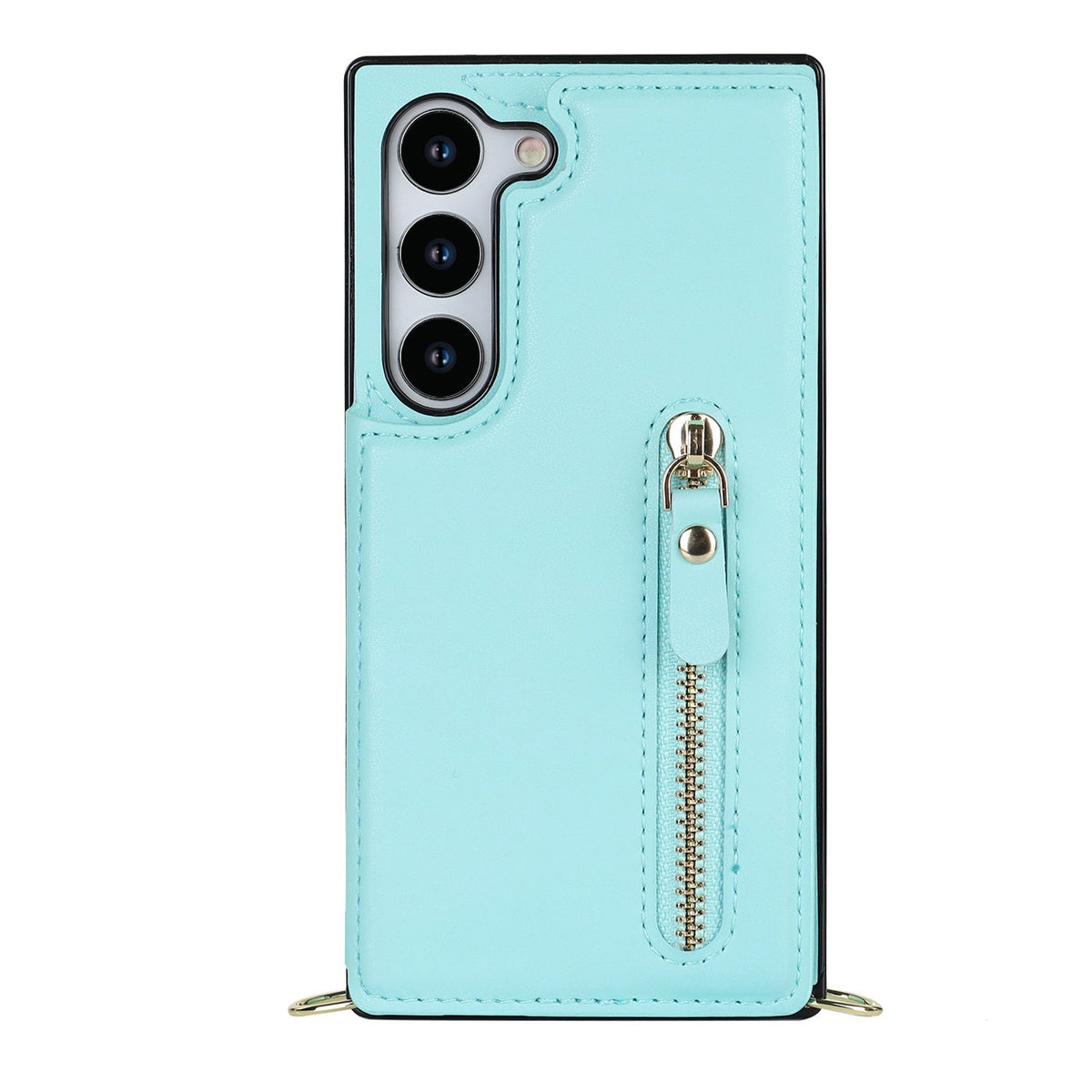 Coque Samsung Galaxy S23 - Turquoise - Étui arrière luxueux avec cordon de téléphone et fermeture éclair