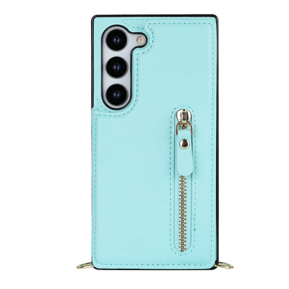 Coque Samsung Galaxy S23 - Turquoise - Étui arrière luxueux avec cordon de téléphone et fermeture éclair