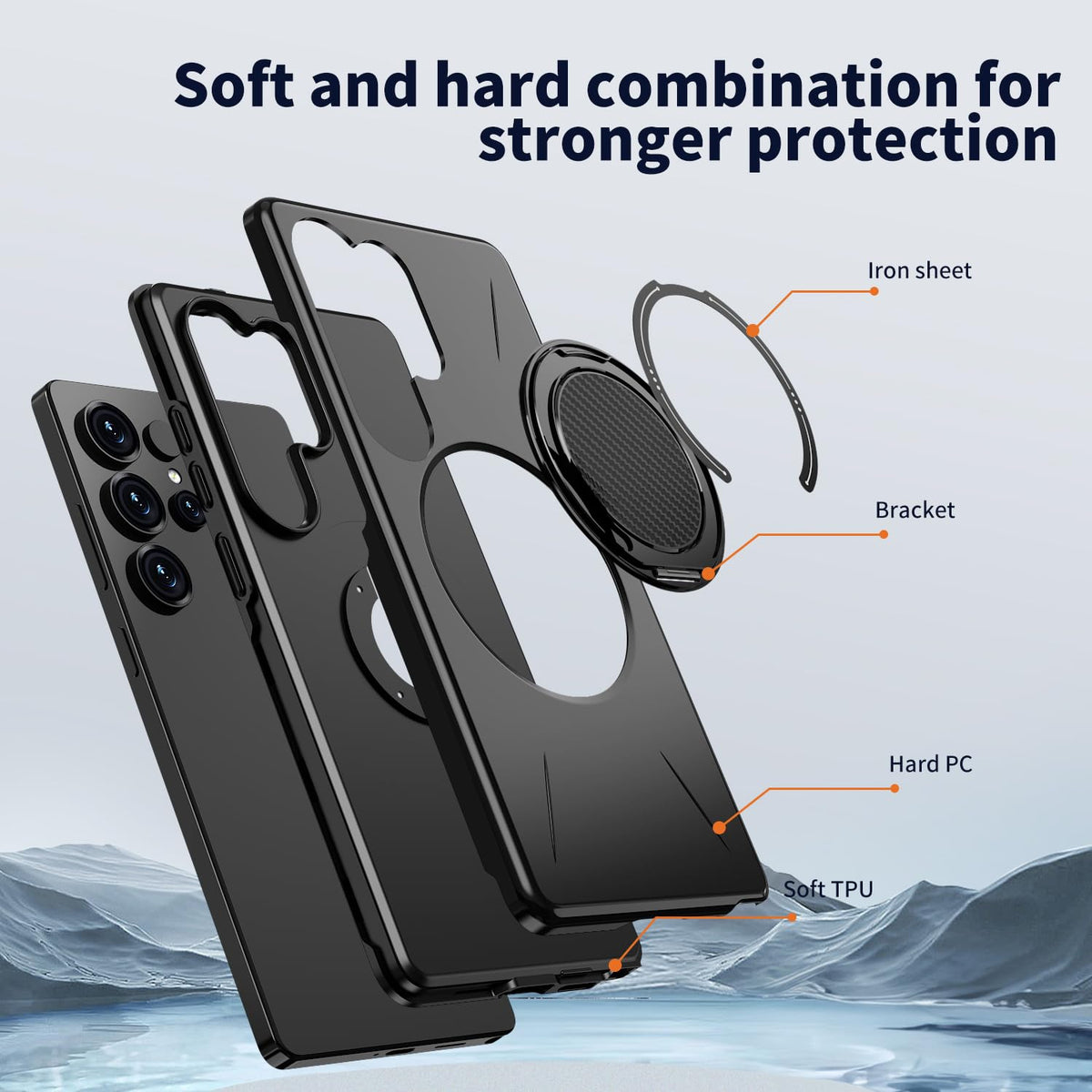 Samsung Galaxy S26 Ultra Hoesje - Zwart - Siliconen Ring Kickstand Back Cover