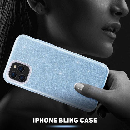 Apple iPhone 12 Hoesje - Blauw - Glitter Back Cover