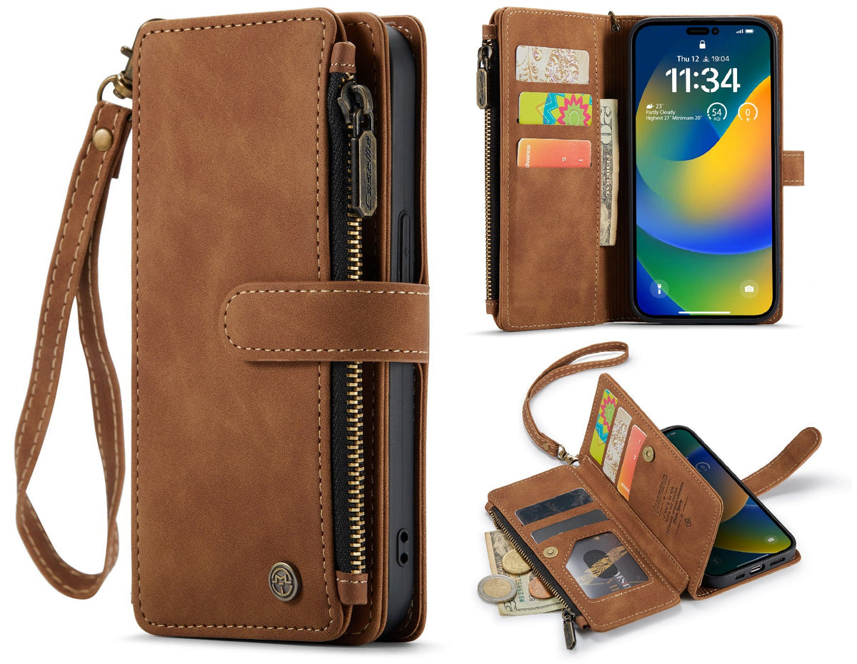 iPhone 14 Pro Hoesje - Sienna Brown - Luxe Bookcase met Rits