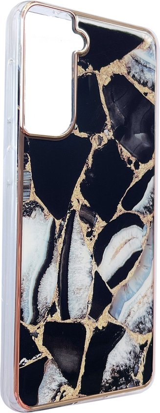 Samsung Galaxy S21 FE Hoesje - Zwart - Siliconen Marmer Back Cover