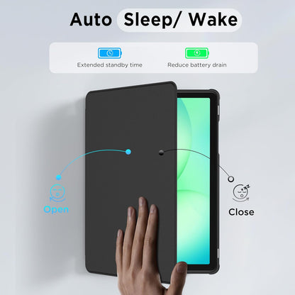 Samsung Galaxy Tab A11 / A9 Tablethoes - Zwart - 360° Draaibaar Tablet Cover met Transparante Achterkant