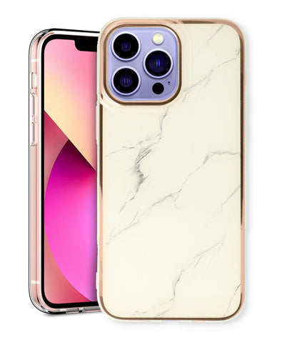 Apple iPhone 15 Pro Hoesje - Wit - Siliconen Marmer Back Cover