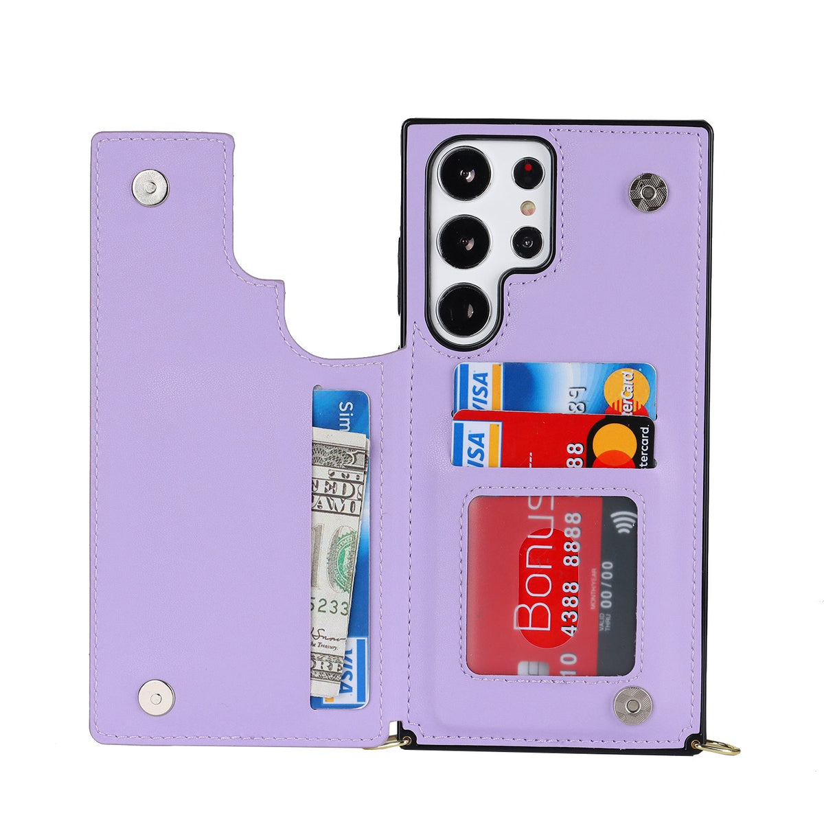 Coque Samsung Galaxy S24 Ultra - Violet - Étui arrière de luxe avec cordon et fermeture éclair
