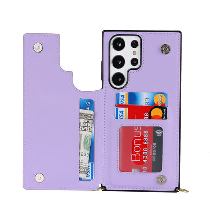 Samsung Galaxy S23 Ultra Case - Purple - Luxury Back Cover with Phone Strap and Zipper