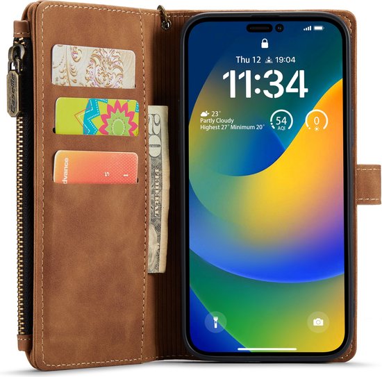 iPhone 14 Pro Hoesje - Sienna Brown - Luxe Bookcase met Rits