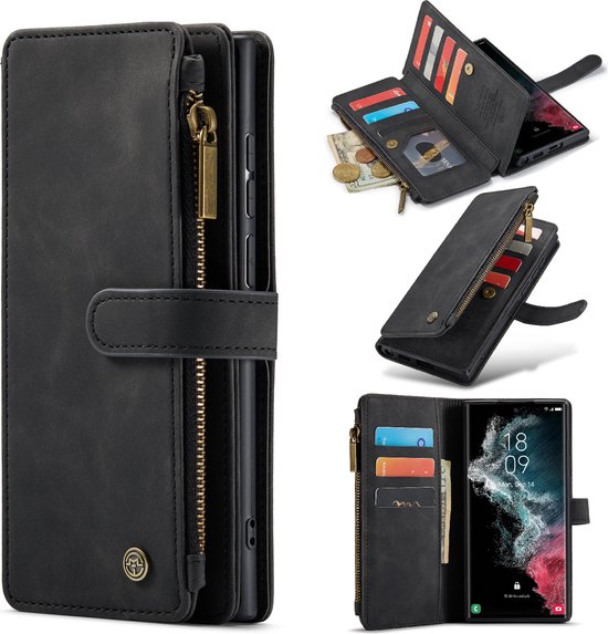 Samsung Galaxy S23 Ultra Hoesje - Charcoal Gray - Luxe Bookcase met Rits