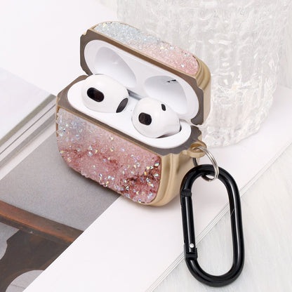 Apple AirPods 3 Hoesje - Diamant Marmer Glitter met Ring - Goud