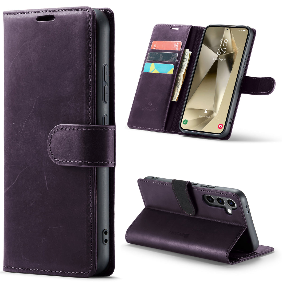 Samsung Galaxy S25 Plus Hoesje - Dark Purple - Echt Leren Bookcase