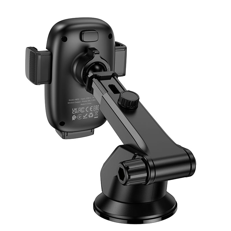 Hoco Telefoonhouder met Zuignap & Draadloos Opladen - Universeel Auto GSM Houder met Clamp