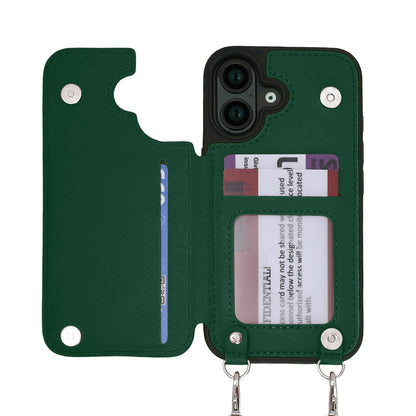 iPhone 16 Case - Green - Luxury Back Cover with Phone Strap and Zip