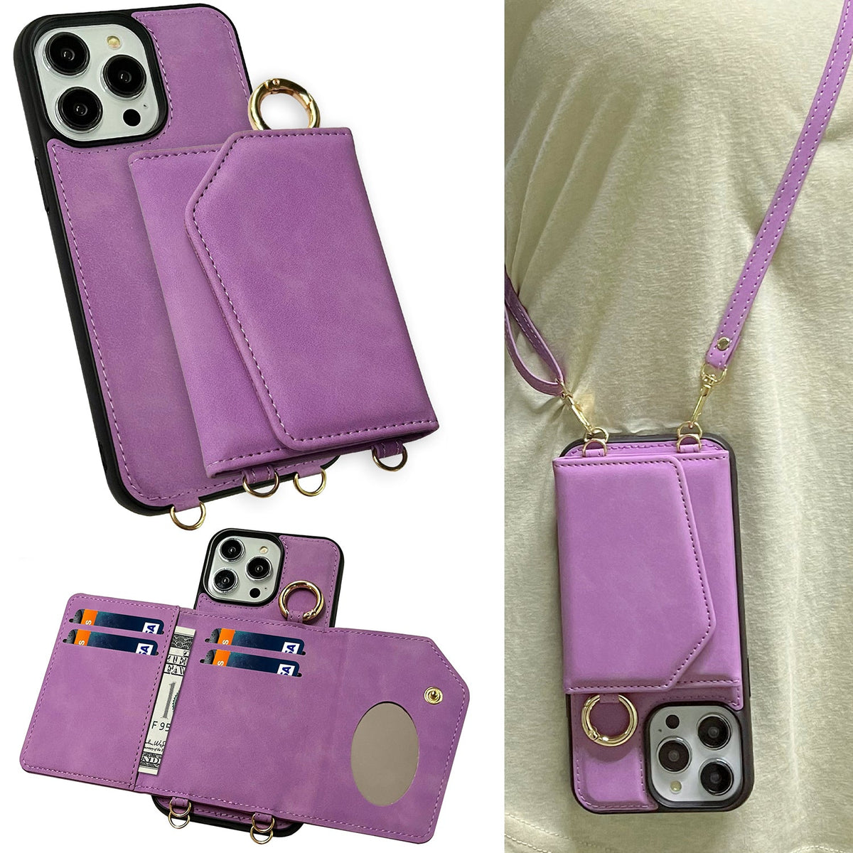 Apple iPhone 14 Pro Max Hoesje - Bright Lila - Luxe MagSafe Bookcase met Telefoonkoord