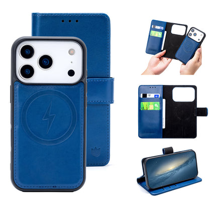 Apple iPhone 18 Pro Hoesje - Navy Blue - Echt Leren 2 in 1 MagSafe Bookcase