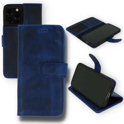 Apple iPhone 13 Pro Hoesje - Blauw - Echt Leren Bookcase