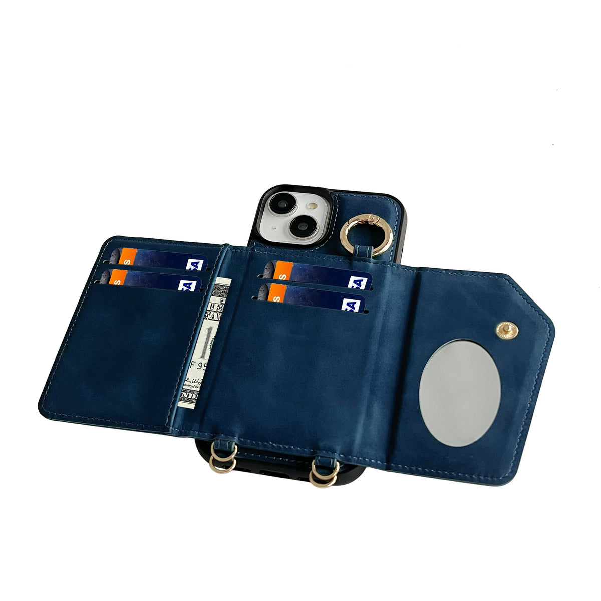 Apple iPhone 16 Hoesje - Navy Blue - Luxe Bookcase met Telefoonkoord