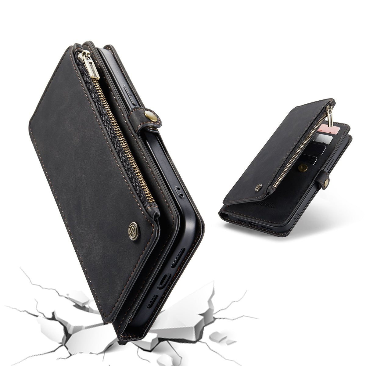 Apple iPhone 15 Pro Max Hoesje - Charcoal Gray - Luxe MagSafe Bookcase met Rits en Telefoonkoord