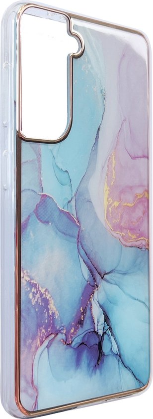 Samsung Galaxy S22 Plus Hoesje - Blauw - Siliconen Marmer Back Cover