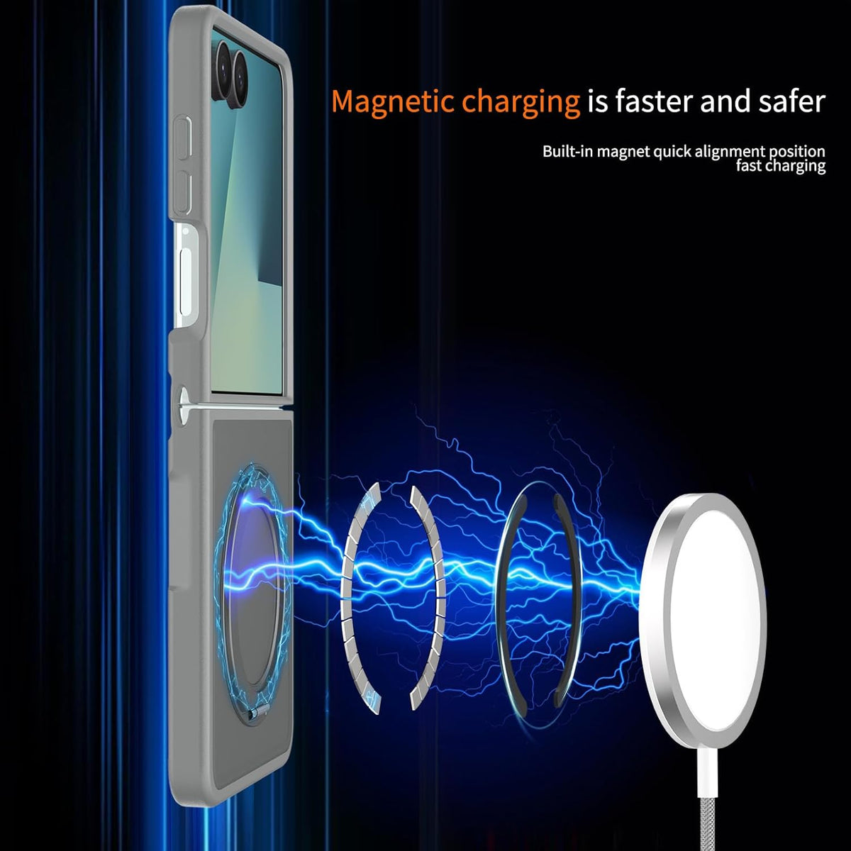 Samsung Galaxy Z Flip8 Hoesje - Grijs met Kickstand - Matte Armor MagSafe Back Cover met Kickstand