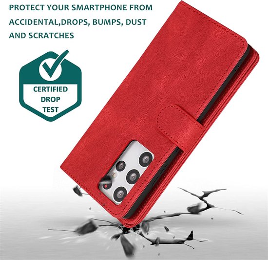 Samsung Galaxy S22 Ultra Hoesje - Rood - Extra Stevige Luxe Bookcase met Rits en Vakken