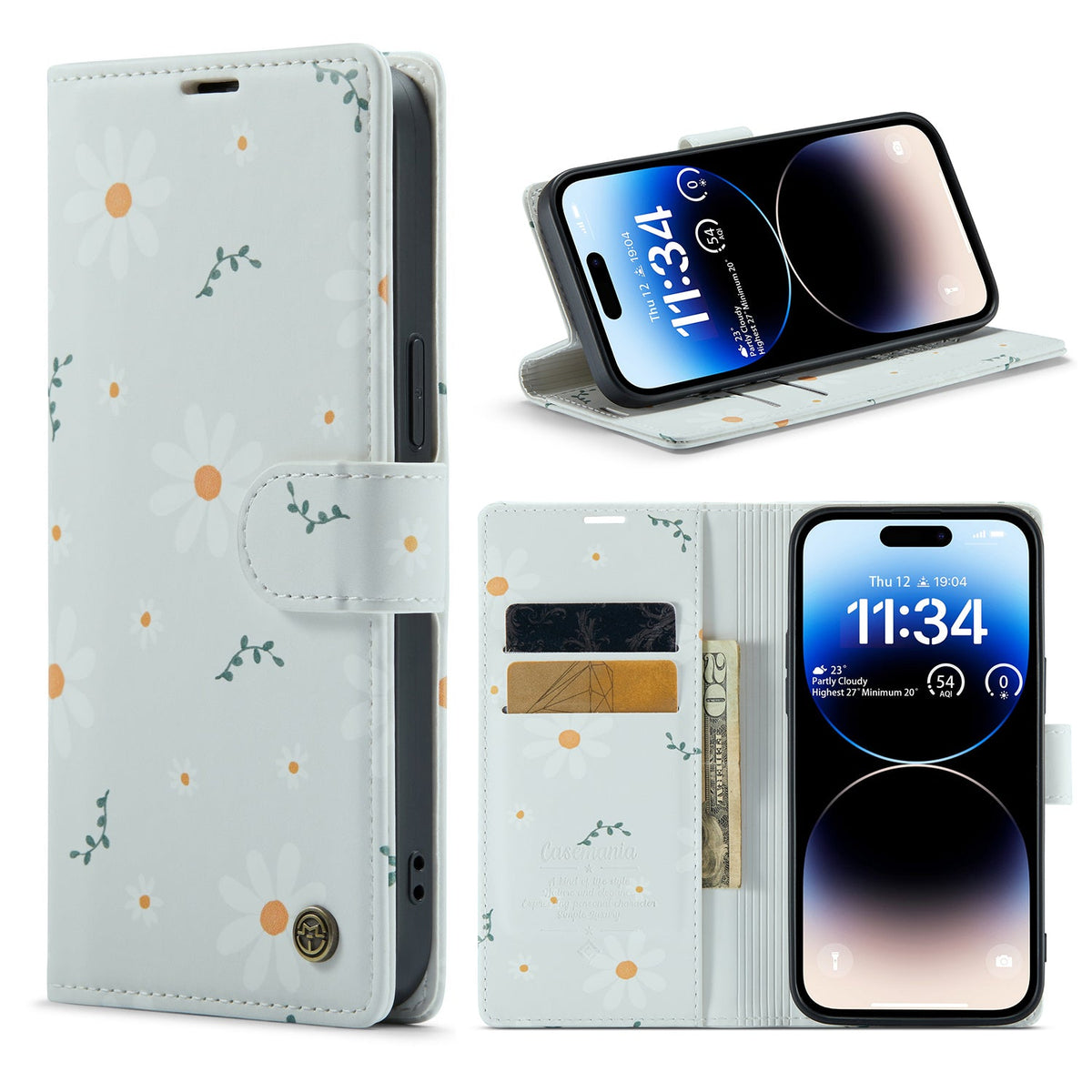 Apple iPhone 14 Pro Hoesje - Madeliefje - Print Bookcase