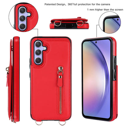 Samsung Galaxy A14 Hoesje - Rood - Luxe Back Cover met Telefoonkoord en Rits