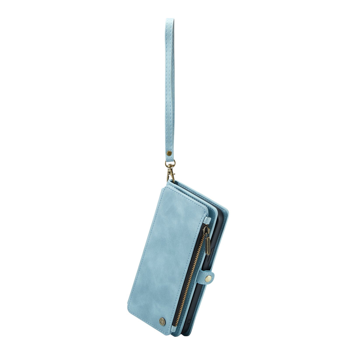 Apple iPhone 15 Pro Case - Aqua Blue - Luxury MagSafe Wallet Case with Zipper and Phone Strap