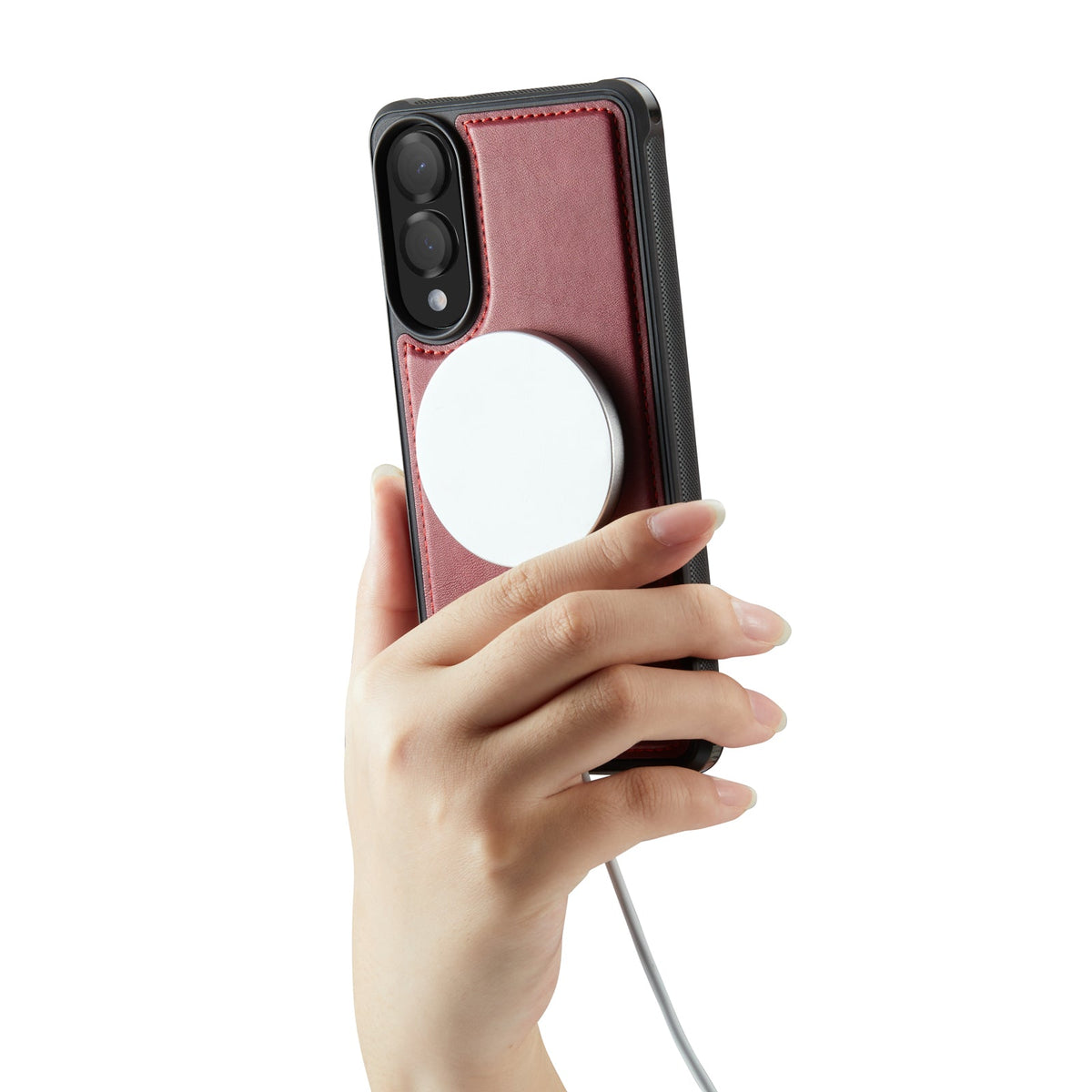 Samsung Galaxy S25 Edge Case - Burgundy Red - Faux Leather MagSafe Back Cover