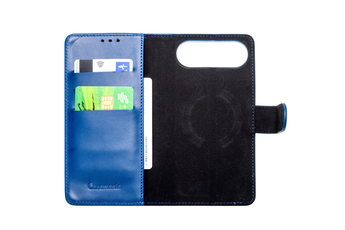 Apple iPhone Air Hülle - Navy Blue - Echtleder MagSafe Klapphülle mit Kartenfach