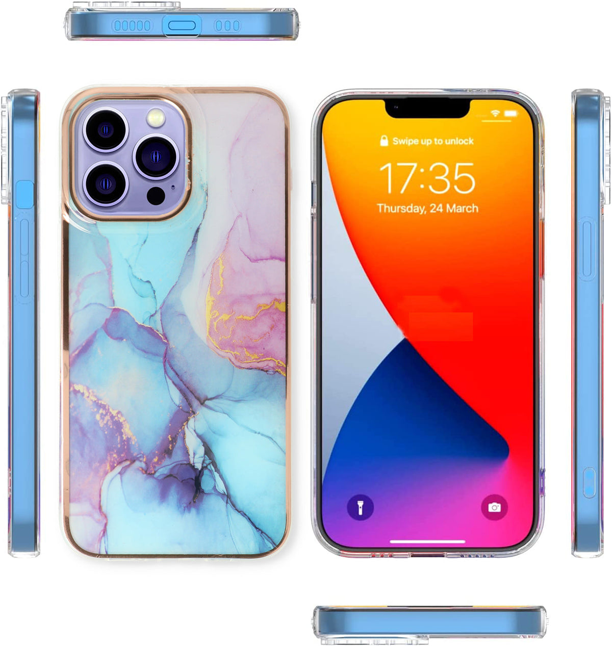 Apple iPhone 15 Pro Max Hoesje - Blauw - Siliconen Marmer Back Cover