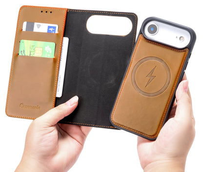 Apple iPhone Air Hoesje - Sienna Brown - Echt Leren MagSafe Bookcase