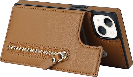 Apple iPhone 14 Plus Hoesje - Bruin - Luxe Back Cover met Telefoonkoord en Rits